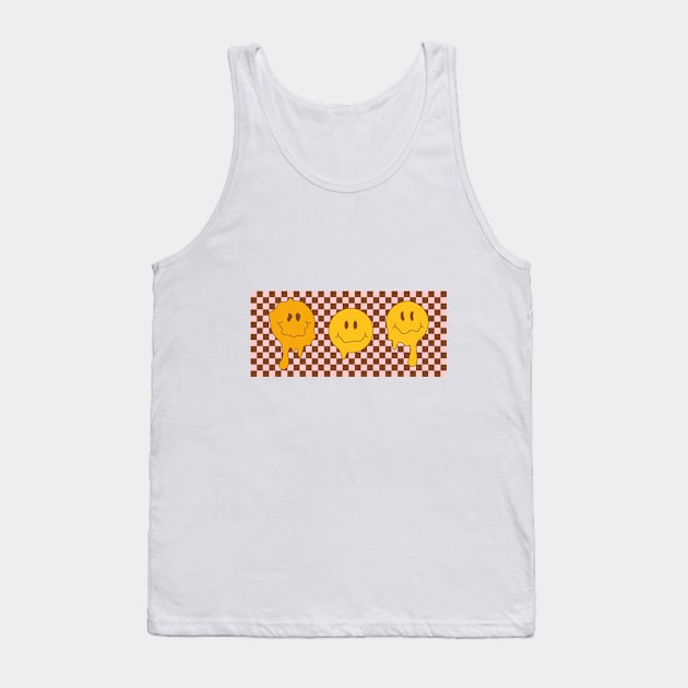 Hippie groovy melting smile faces on checkered background with distorted squares. Psychedelic Melted Smiley Face pattern. Tank Top by CoCoArt-Ua